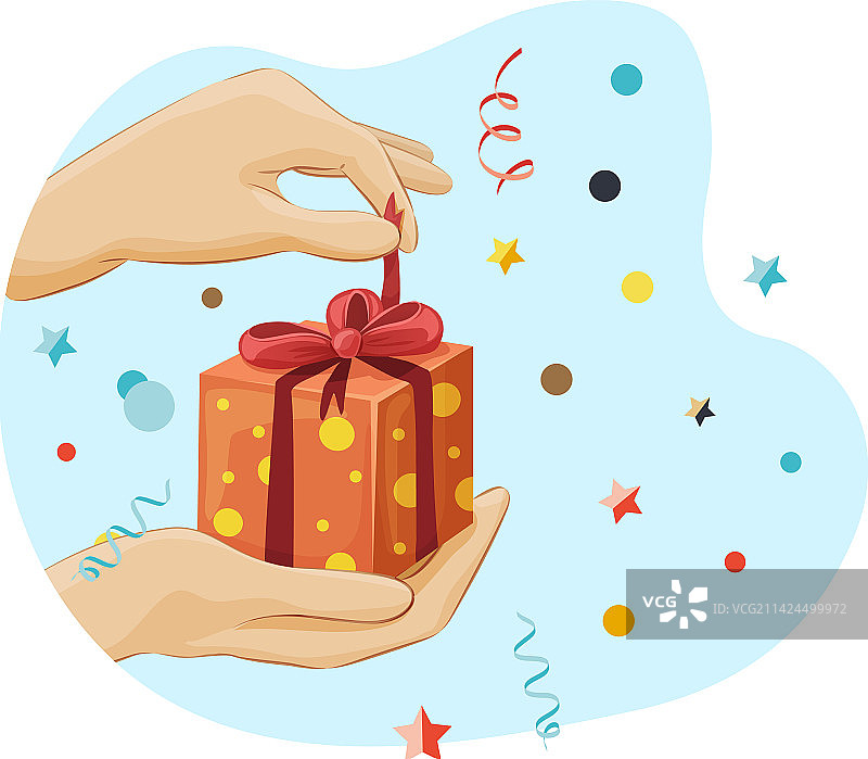 手解开小礼品盒上的红色蝴蝶结图片素材