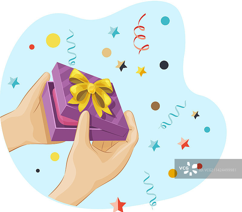 手打开紫色小礼盒图片素材