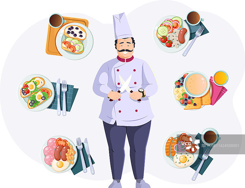 快乐的男厨师烹饪美味佳肴图片素材