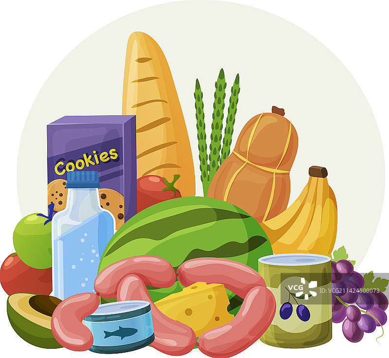 各种食品杂货产品或每日新鲜餐食图片素材