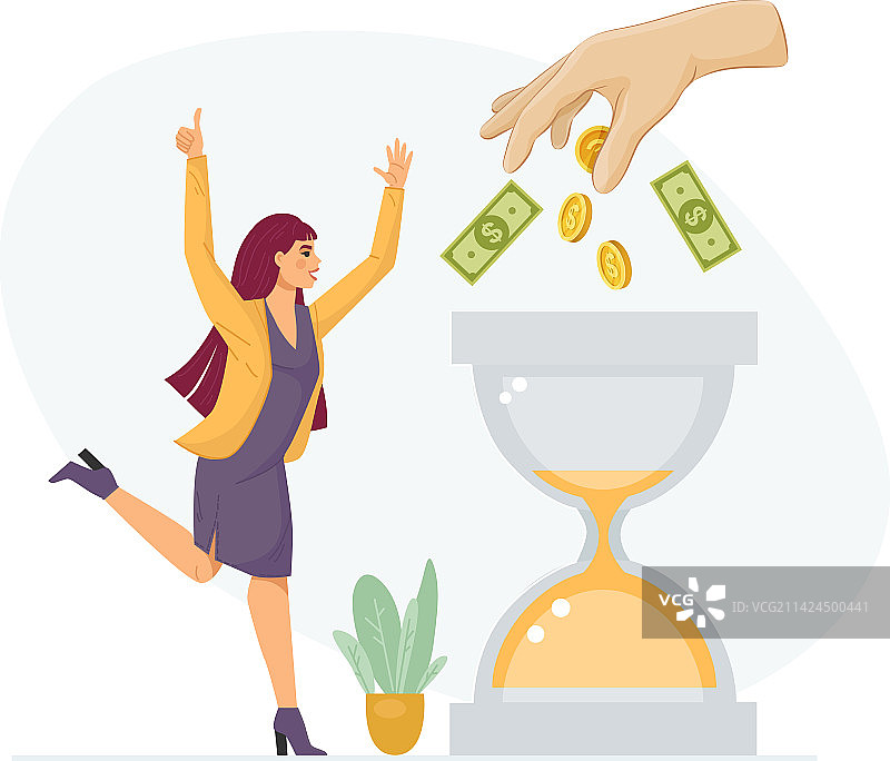 在沙漏旁跳跃的快乐女人图片素材