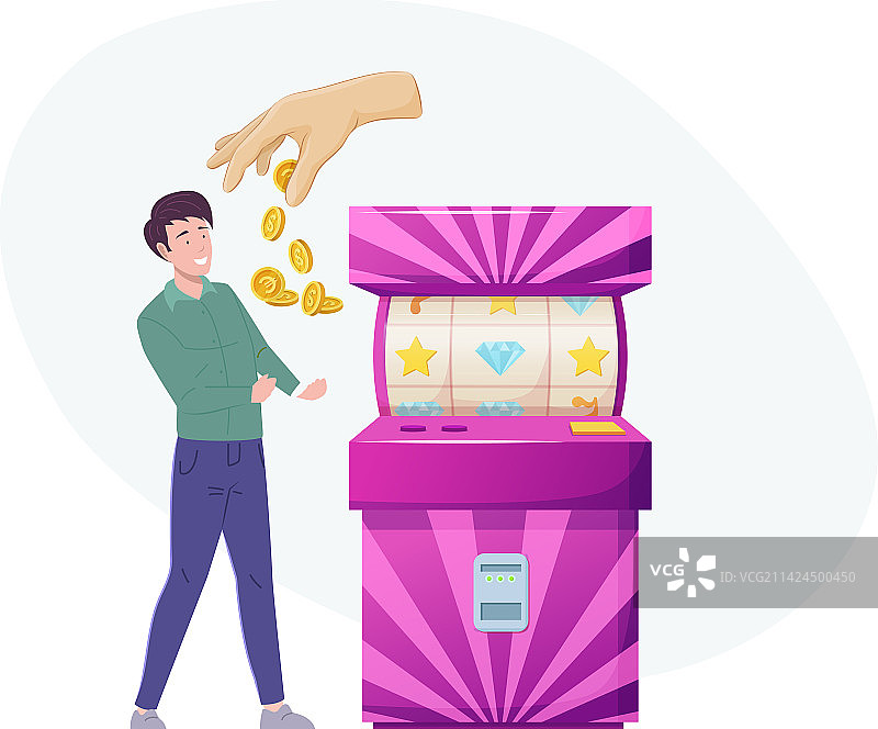 幸运男人在老虎机上赢得奖金图片素材