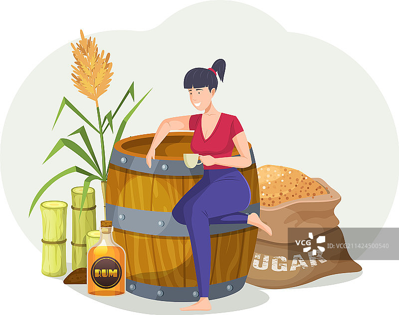 坐在朗姆酒木桶上的年轻女子图片素材