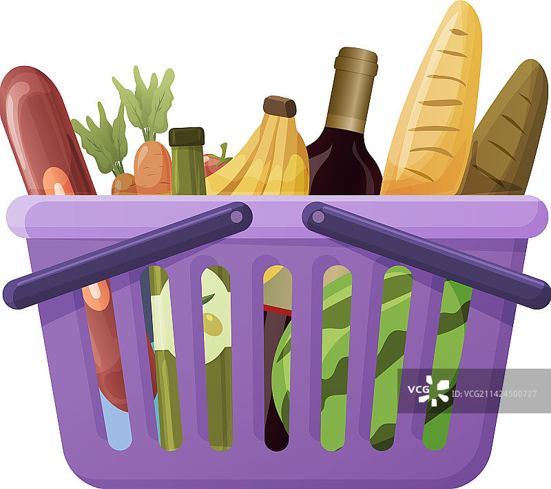装满新鲜食品杂货的超市购物车图片素材