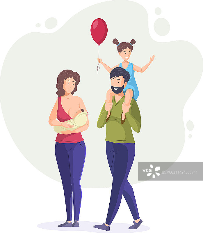 幸福的家庭夫妇和孩子们一起散步图片素材