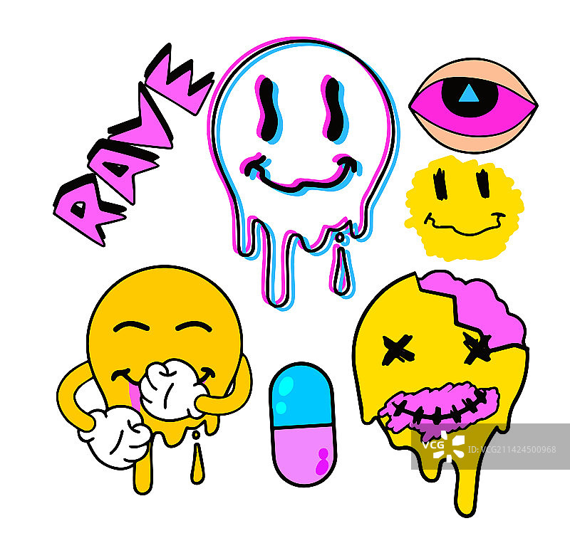 大脑融化的笑脸Rave套装图片素材