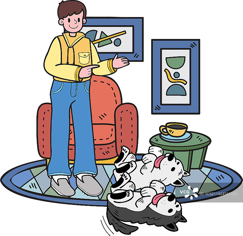 手绘主人训练狗狗图片素材