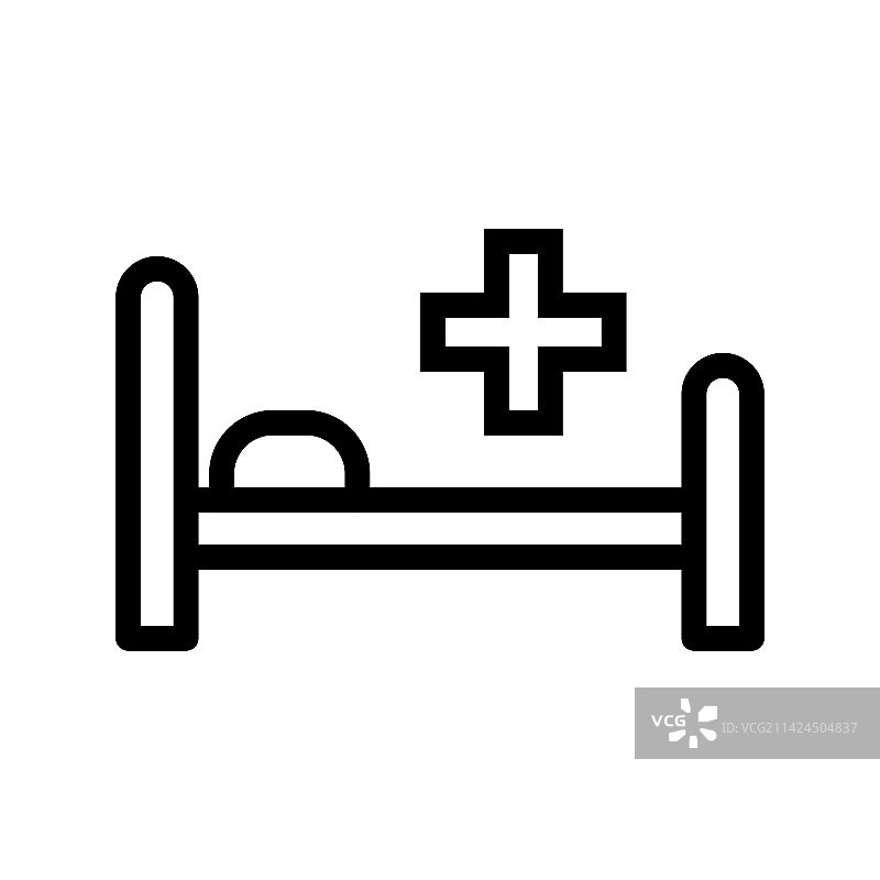 白色背景上隔离的病床线条图标图片素材