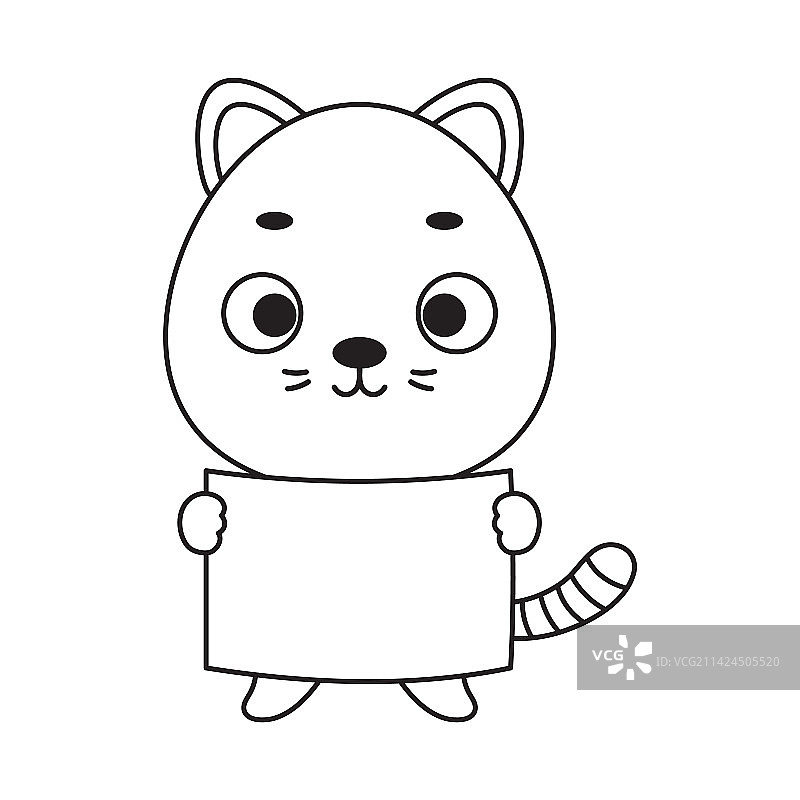 可爱小猫手持纸张填色页图片素材