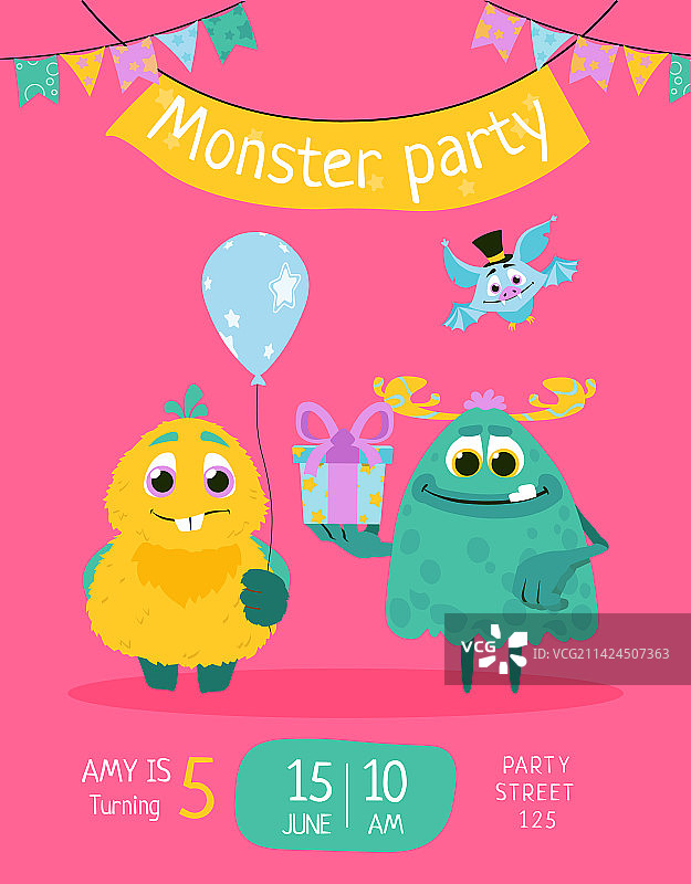 怪物派对生日邀请函图片素材