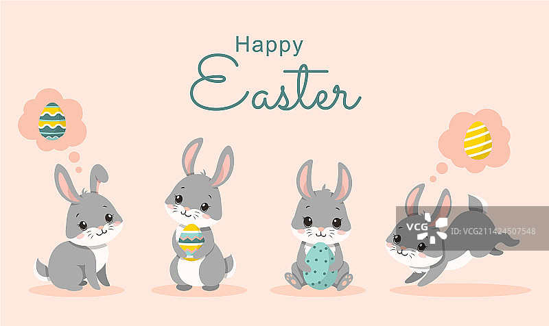 兔子和鸡蛋套装图片素材