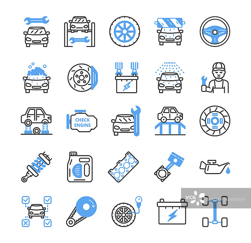 汽车服务蓝色图标集图片素材