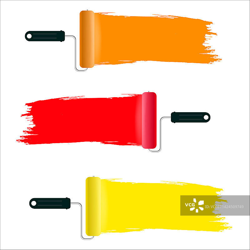 白色背景上带有长笔触的油漆滚筒图片素材