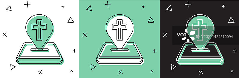 地图图钉：教堂建筑图标（白色背景）图片素材