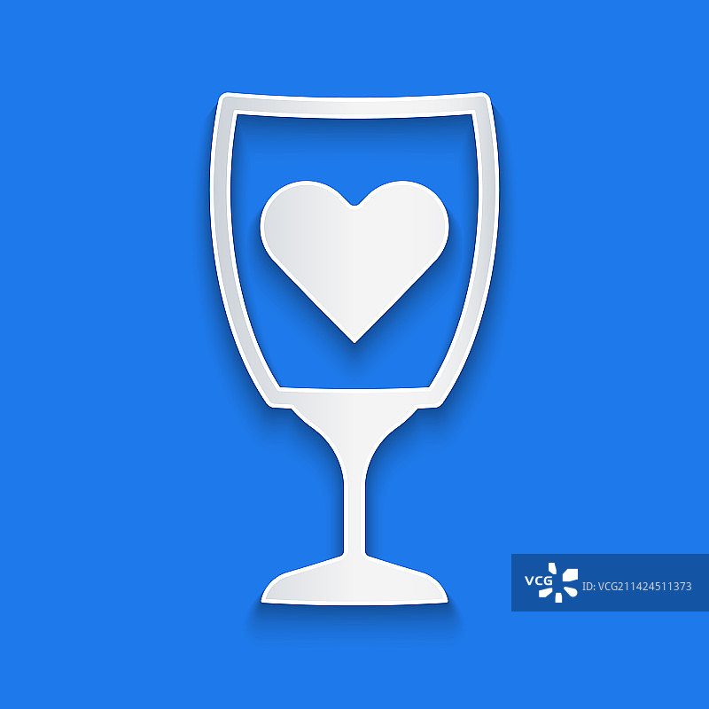 蓝色背景上的剪纸香槟酒杯图标图片素材