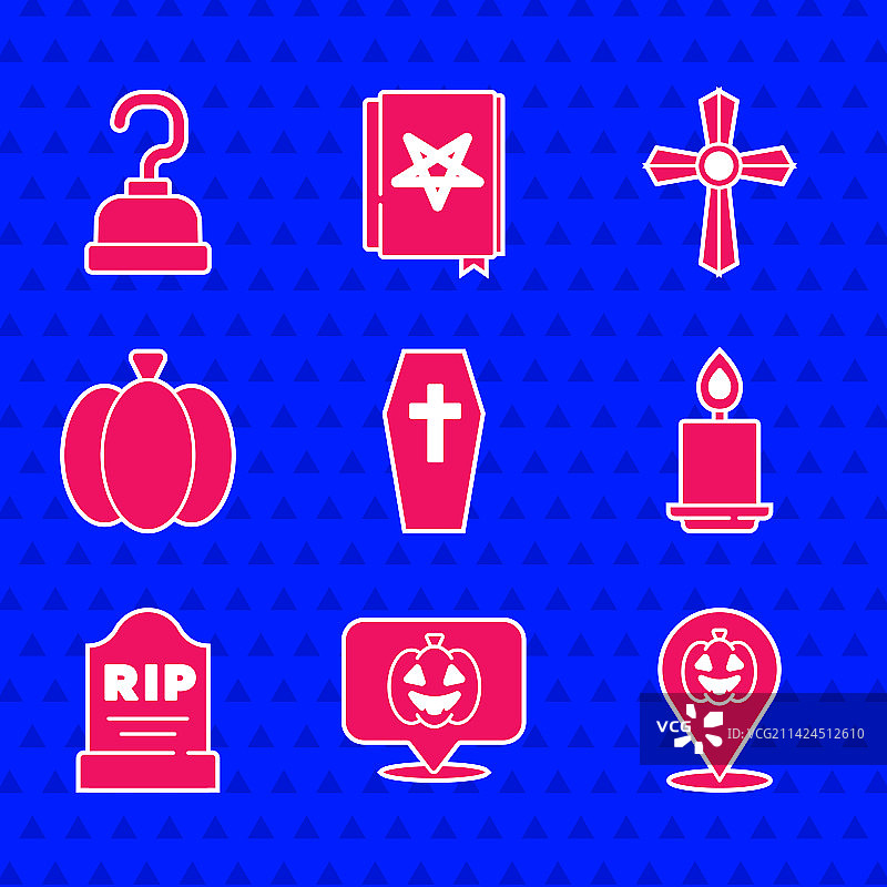 棺材、十字架、南瓜和燃烧的蜡烛图案图片素材