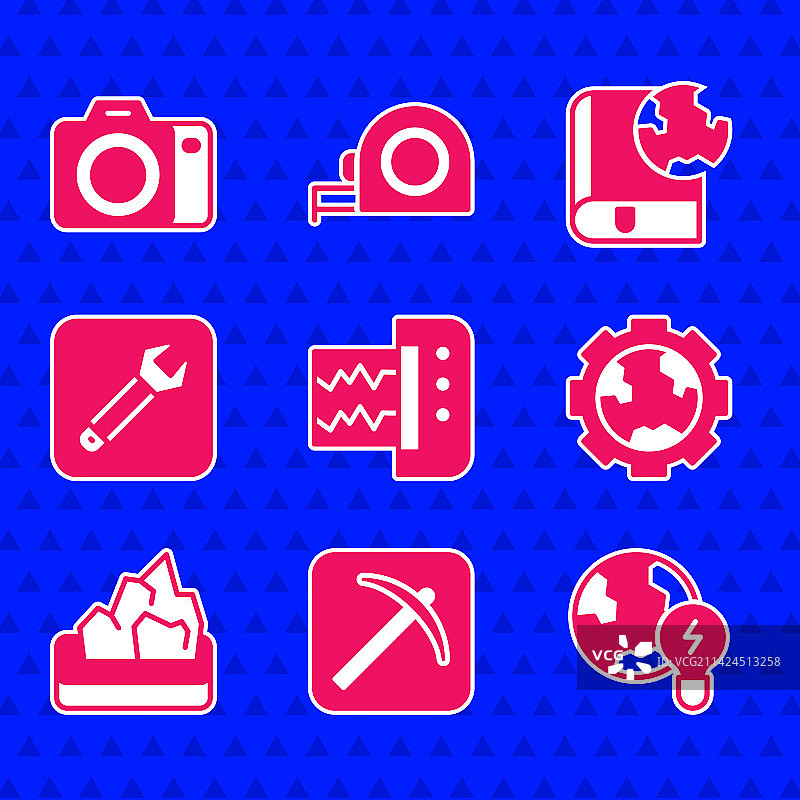 带灯泡的地震仪镐全球行星合集图片素材