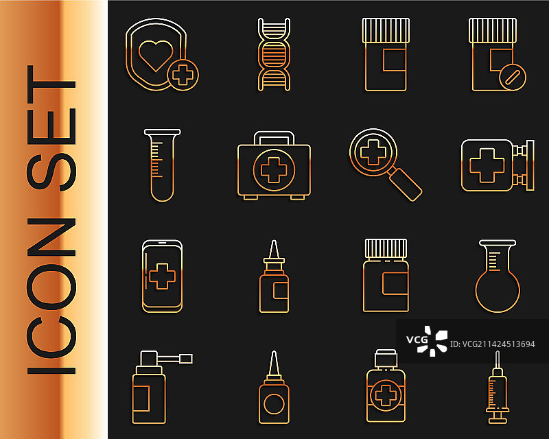 注射器、试管、烧瓶医疗组合图片素材