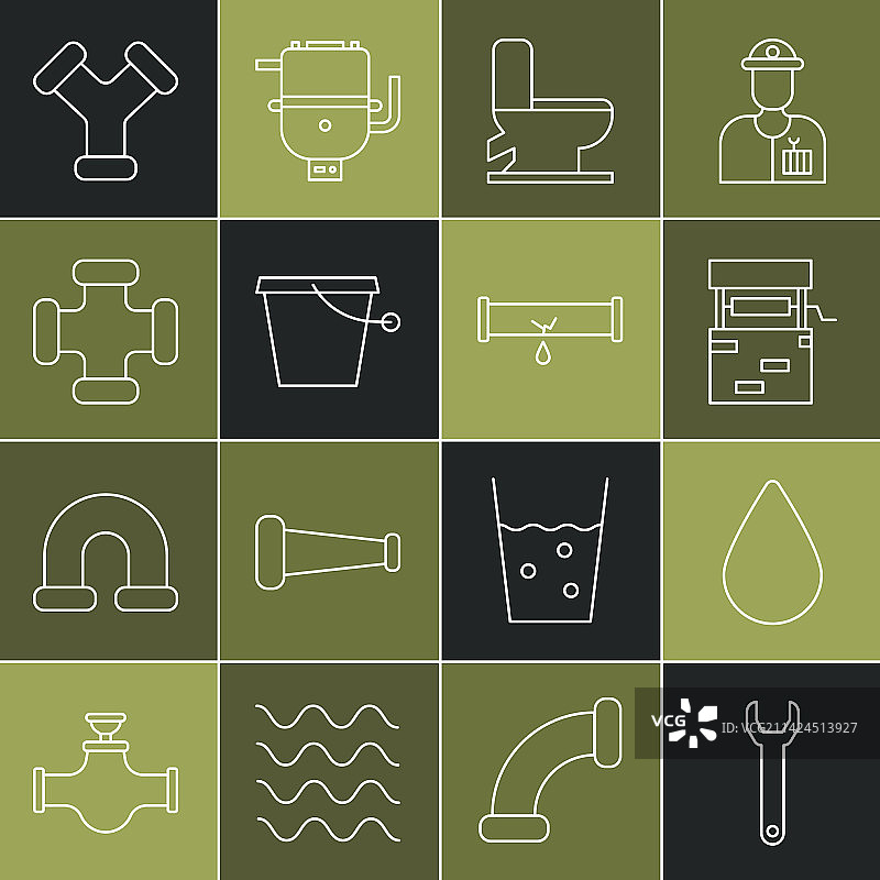 扳手水滴马桶线条组合图片素材