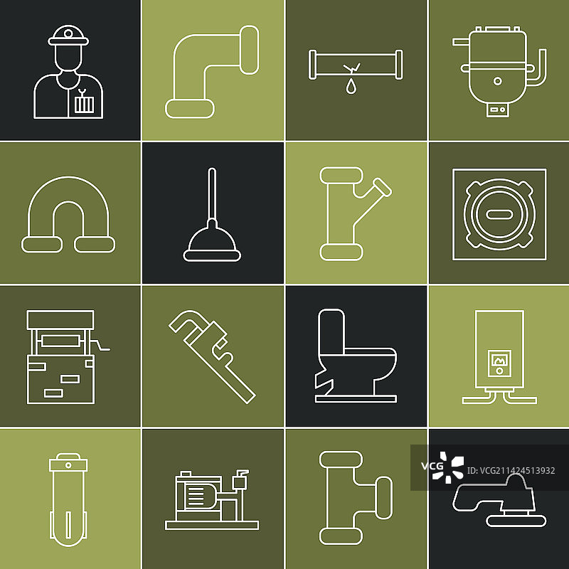 水龙头、燃气锅炉等线条素材图片素材