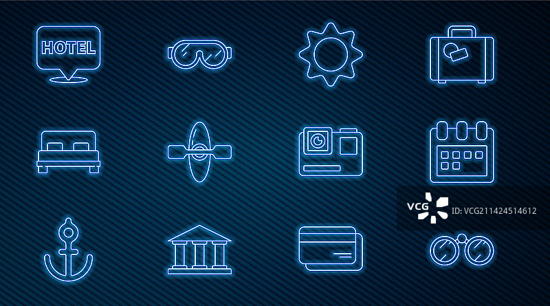 双筒望远镜、日历、太阳、皮划艇或独木舟素材图片素材