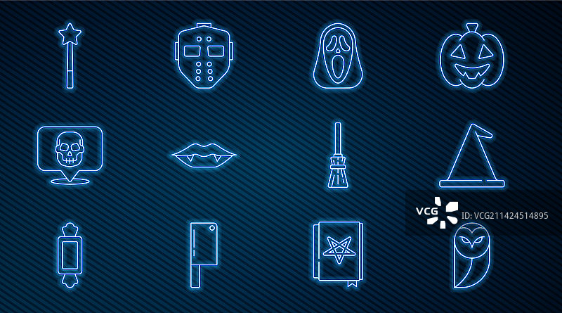 猫头鹰女巫帽幽灵线条图标合集图片素材