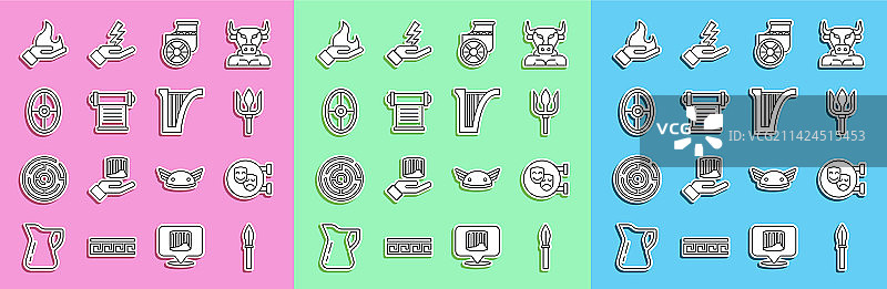 中世纪矛喜剧和悲剧面具线条图片素材