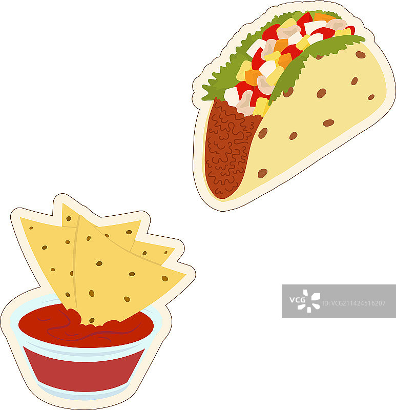 墨西哥玉米片和炸玉米饼贴纸套装图片素材