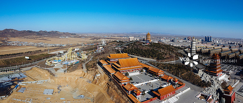 凌海市 地标 航拍 九华山公园 慈海寺 人民路图片素材