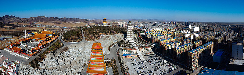 凌海市 地标 航拍 九华山公园 慈海寺 人民路图片素材