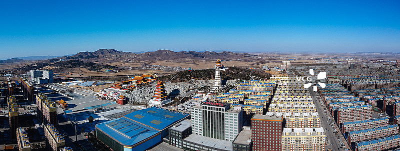 凌海市 地标 航拍 九华山公园 慈海寺 人民路图片素材