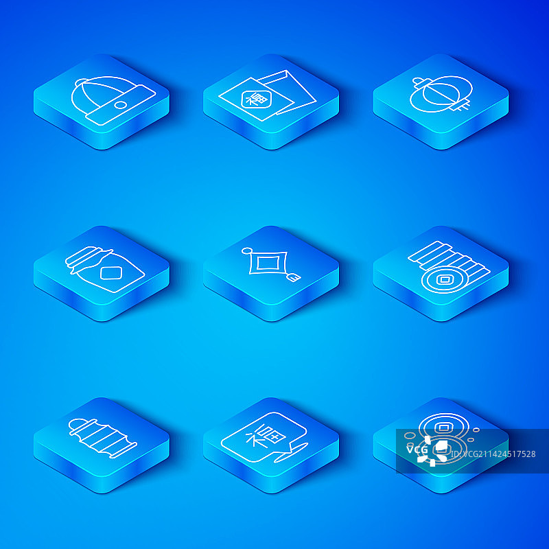 中国新年纸灯笼及元宝线条图片素材