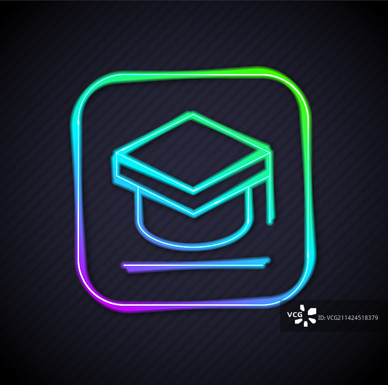 发光霓虹灯毕业帽图标，隔离图片素材