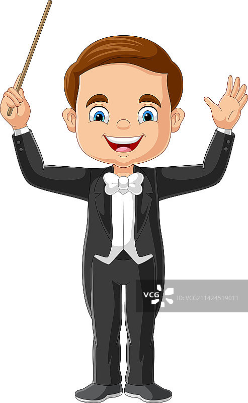 卡通男孩乐队指挥与指挥棒图片素材