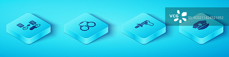 2.5D等距风格：犯罪现场标记和手铐图片素材