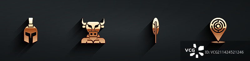 希腊头盔、弥诺陶洛斯羽毛笔图片素材