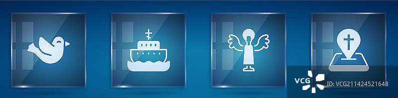 鸽子、诺亚方舟、天使和教堂位置图标图片素材