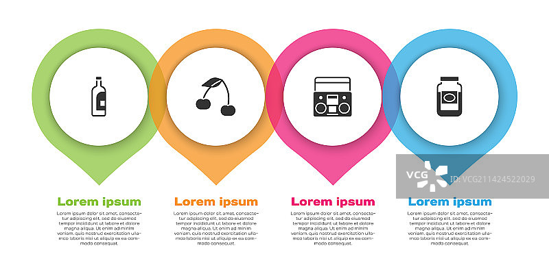 一套红酒瓶、樱桃和家用立体声音响照片图片素材