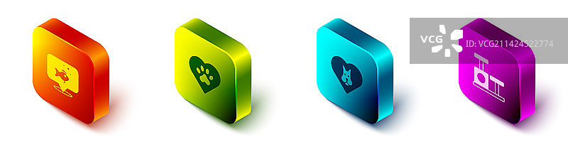 2.5D鱼心动物足迹套装图片素材