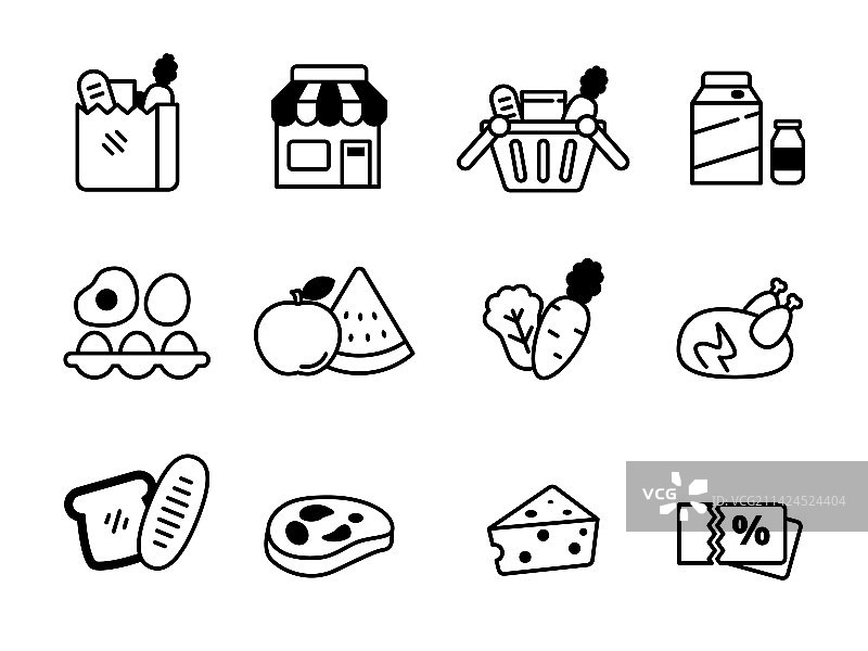 黑色食品杂货图标集图片素材