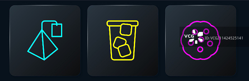 茶包、饼干与冰茶线条元素图片素材