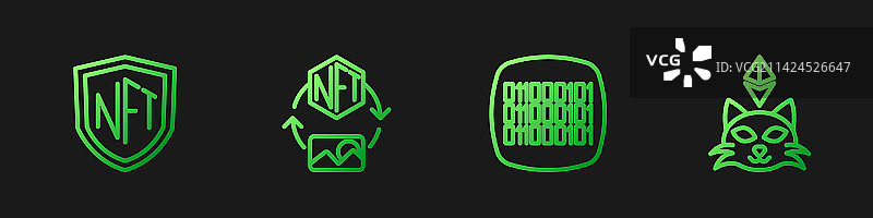 线性二进制代码NFT盾牌数字加密图片素材