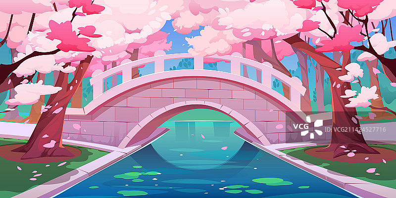 日式樱花庭院桥梁图片素材