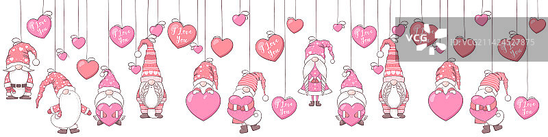 带可爱小矮人的情人节无缝图案图片素材