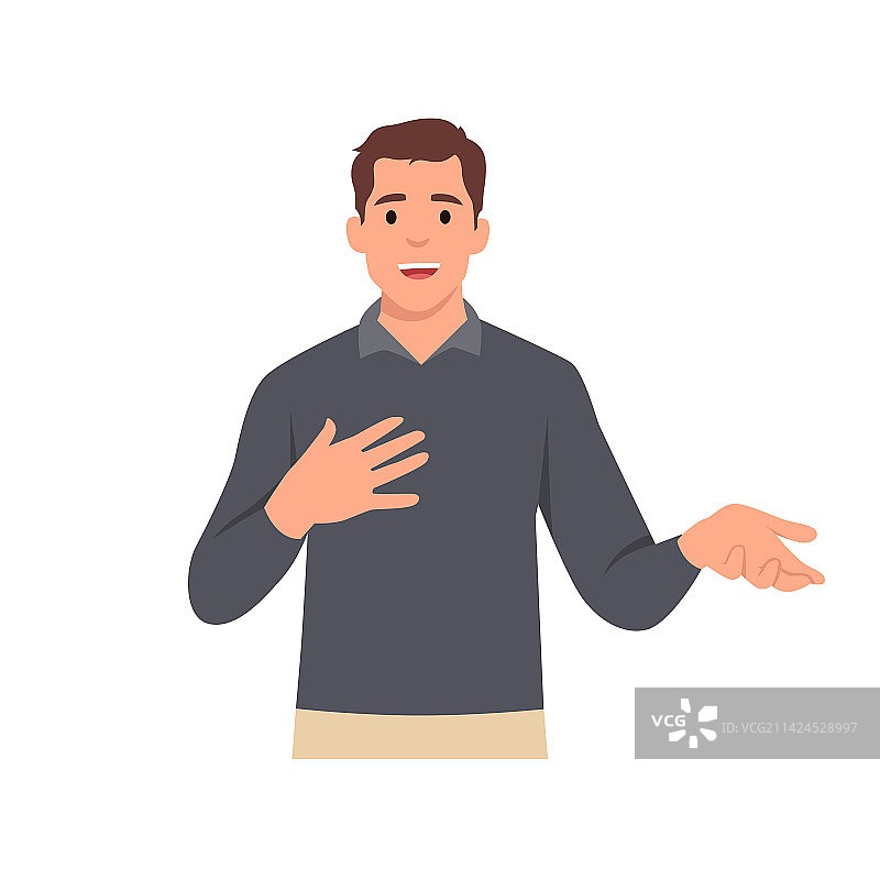 用手势交谈的站立青年男子图片素材