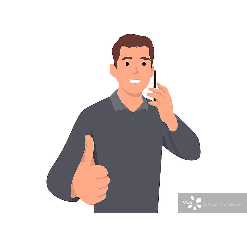 竖起大拇指交谈的年轻男人图片素材