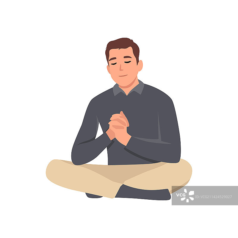 坐在地上向上帝祈祷的快乐年轻男子图片素材