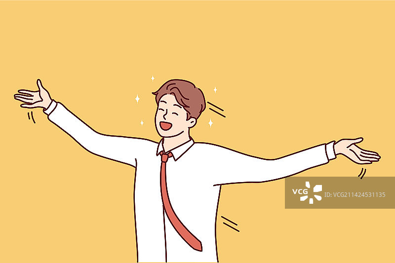 穿着衬衫打着领带，挥舞手臂的快乐男人图片素材