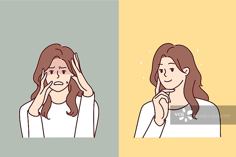 面带恐惧和积极情绪的沮丧女人图片素材