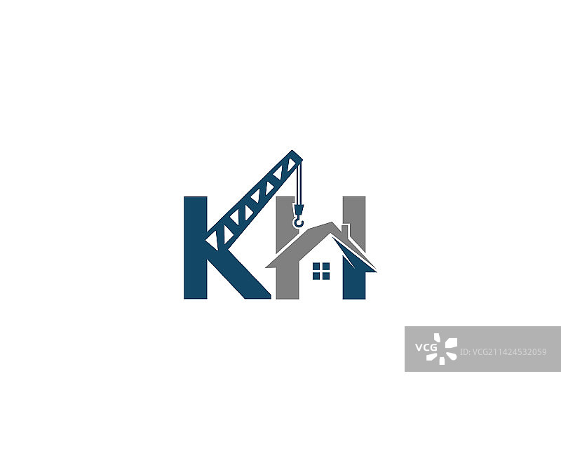 带有起重机和建筑标志的KH字母图片素材
